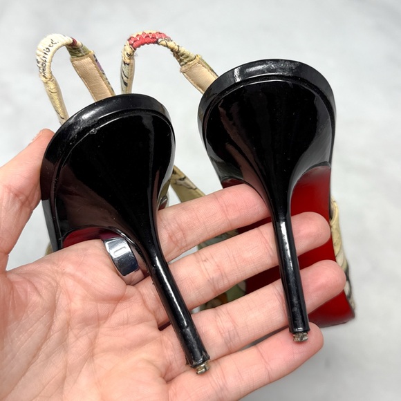Christian Louboutin Vintage Retro Comic Print Slingback Pointed Toe Pumps Heels - Picture 9 of 15